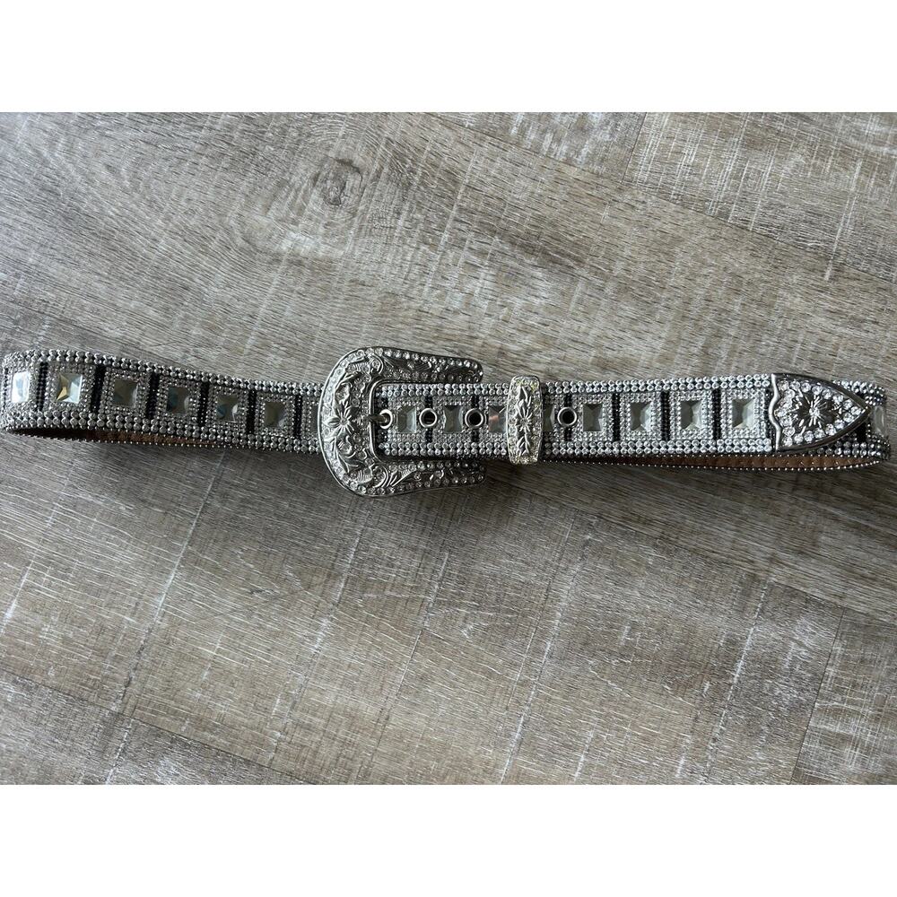 Western Rhinestone Concho Belt Womens Silver Crystal Studded Cowgirl 34-38 - Picture 10 of 16